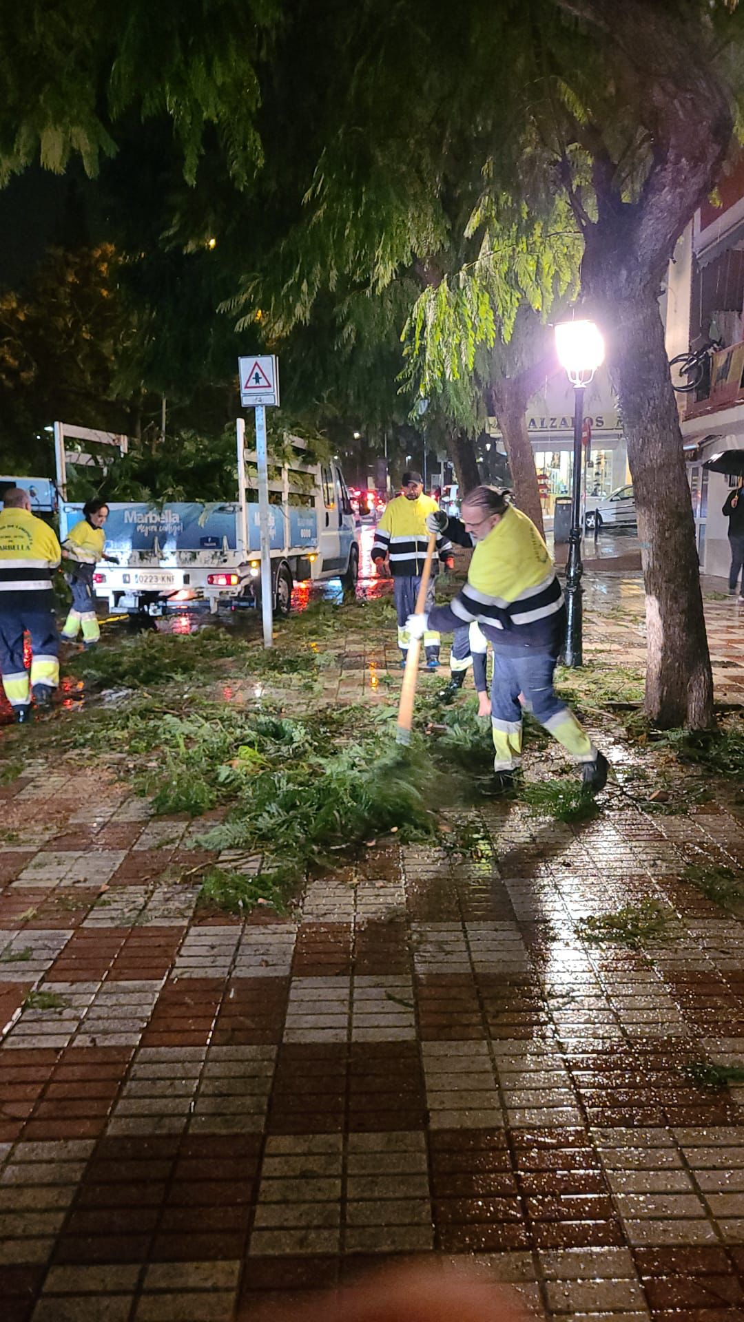 El Ayuntamiento moviliza un centenar de efectivos y una treintena de vehículos para restablecer la normalidad tras el tornado y la fuerte lluvia registrada en Marbella